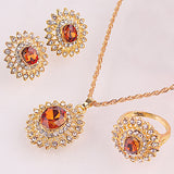 18k Gold Plated  Austrian Crystal Sunflower Pendant Necklace Earring Ring Jewelry Sets For Women