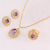 18k Gold Plated  Austrian Crystal Sunflower Pendant Necklace Earring Ring Jewelry Sets For Women