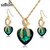 Gold Plated Crystal Heart Necklace Earrings Jewellry Set Bridal Wedding Accessories