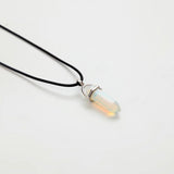 Hexagonal Column Natural Crystal Pendant Leather Chains Necklace