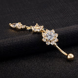 18K Gold Plated Dangle Flower Crystal Button Rings Sexy Body Piercing