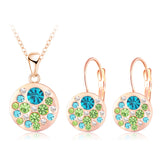 New Austrian Crystal Jewelry Set for Women 18K Rose Gold Plated Round Style Pendant/Earrings Sets