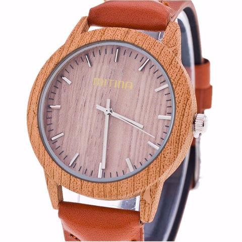 Unisex Watches New Luxury Imitation Wooden Watch Vintage Leather Quartz Wood Color