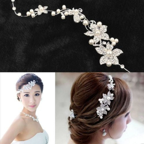 Hot Ladies Flower Delicate Pearls Beauty Crystal Chic Headband Hair Clip Comb Jewelry