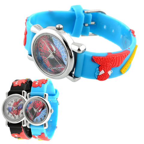 New Fashion Rubber Blue Cartoon Child Boys Kid Chilren Analog Quartz Spider Man Marvel Wrist Watch