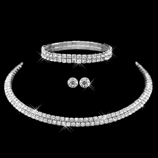 Rhinestone Crystal Choker Necklace Earrings and Bracelet Wedding Jewelry Sets