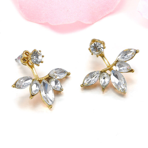 Gold and Silver Plated Leave Crystal Stud Fashion Earrings for Women