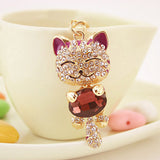 Lucky Smile Cat Crystal Rhinestone Key Chains Holder Purse Bag