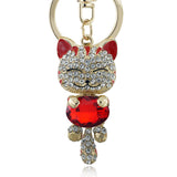 Lucky Smile Cat Crystal Rhinestone Key Chains Holder Purse Bag