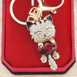 Lucky Smile Cat Crystal Rhinestone Key Chains Holder Purse Bag