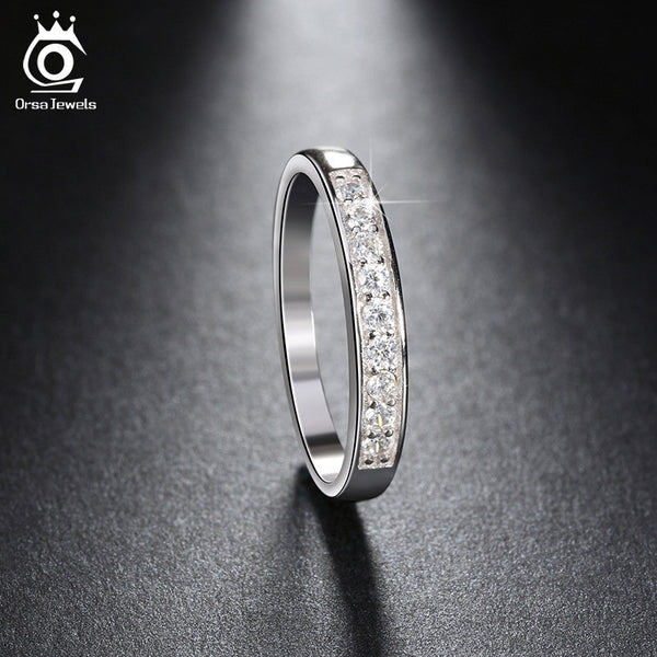 Luxury Austrian Zircon Wedding Band For Women Eternity Ring 3 Layer Platinum Plated Silver Ring