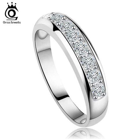 Luxury Austrian Zircon Wedding Band For Women Eternity Ring 3 Layer Platinum Plated Silver Ring