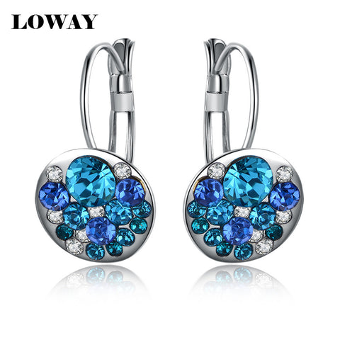 Red Blue Crystal Hoops Gold Plated Brand Design Earrings for Women