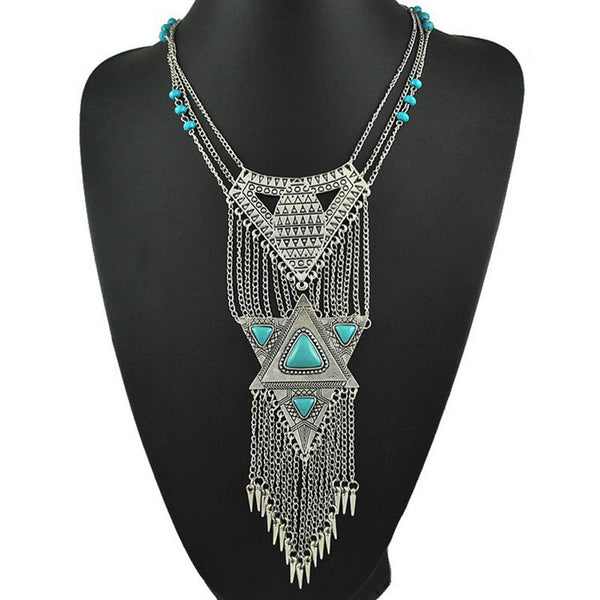 Mance Fashion Bohemia Style Classic Triangle Retro Tassels Long Necklace