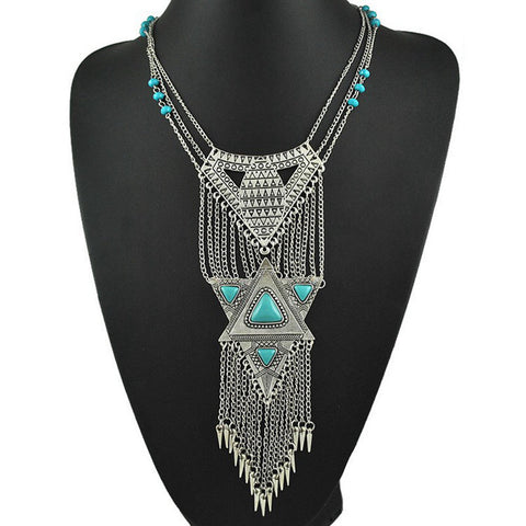 Mance Fashion Bohemia Style Classic Triangle Retro Tassels Long Necklace