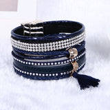 Multilayer Leather Rhinestone Crystal Tassel Magnetic Bohemian Bracelets