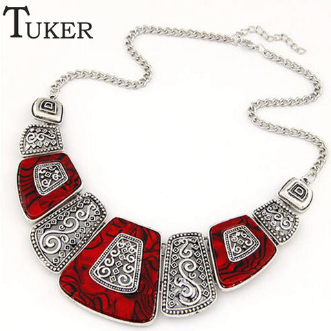 Bohemian Fashion Ethnic Collares Vintage Silver Plated Bead Pendant Necklace For Women
