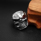 Monocular Mosaic Red Gems Vintage Skull head Ring