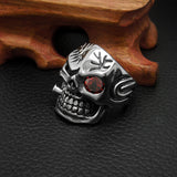 Monocular Mosaic Red Gems Vintage Skull head Ring