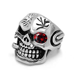 Monocular Mosaic Red Gems Vintage Skull head Ring