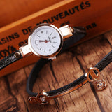 Gold Quartz Gift Watch Wristwatch Women Dress Leather Casual Bracelet Watches