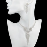 Austrian Crystal Bridal Jewelry Sets For Women Long Tassel Statement Necklace/Earrings