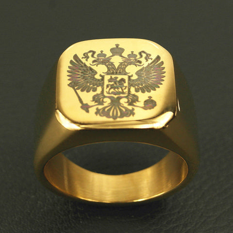 Polished Stainless Steel Band Biker Men's Russian Signet Ring