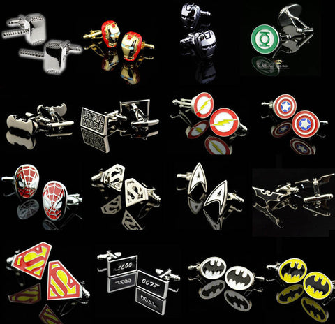 Superhero Cuff Link Superman Ironman Spiderman Starwars Captain Flash Green Lantern Batman