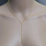 Gold plated metal chain bar circle lasso long strip necklace