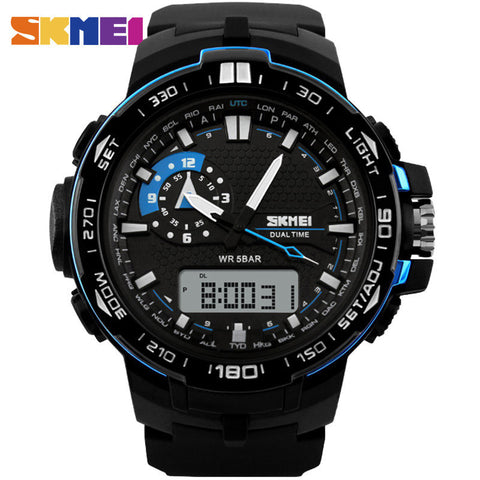 Men Sport Watch Dual Display PU Strap Outdoor Waterproof Running Digital Watches