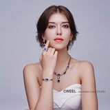 Sapphire Beads Collares Wedding Bridal Pendant Statement CZ Diamond Necklace Earrings Jewelry Sets For Women