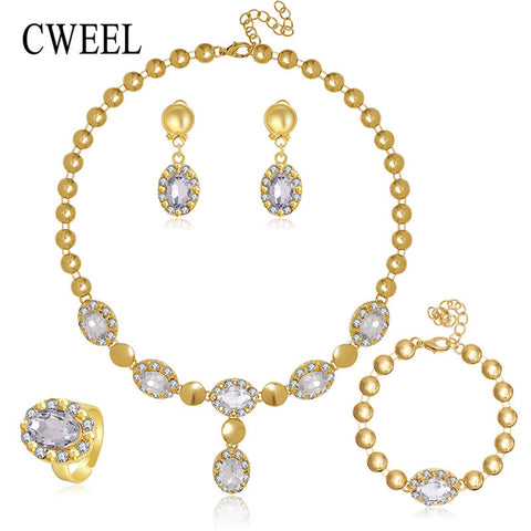 Sapphire Beads Collares Wedding Bridal Pendant Statement CZ Diamond Necklace Earrings Jewelry Sets For Women