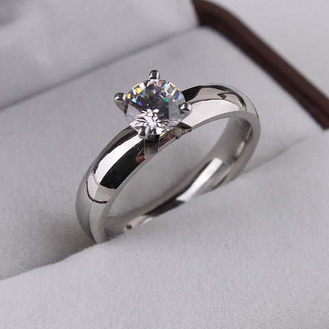 Silver CZ Zircon Stainless Steel Finger Ring