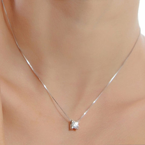 Silver Platinum Plated Round Crystal Necklace Pendant