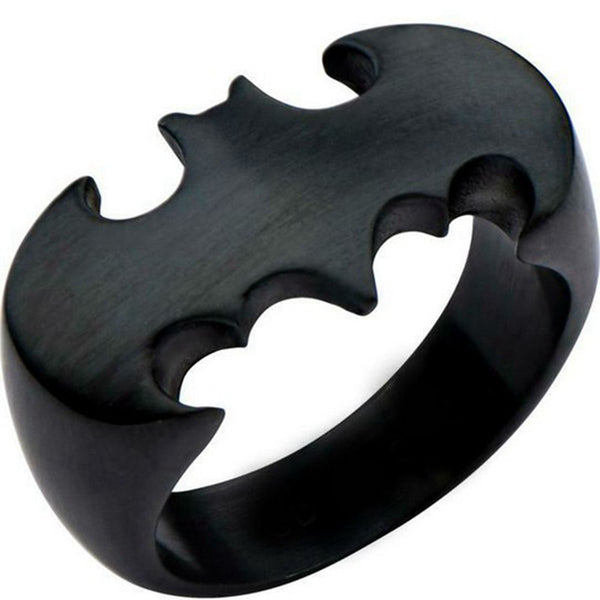 Black Brushed Stainless Steel SuperHero Batman Cute Comics Ring