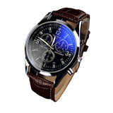 Splendid Luxury Fashion Faux Leather Men Blue Ray Glass Quartz Analog Watches Casual Cool Watch