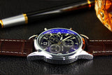 Splendid Luxury Fashion Faux Leather Men Blue Ray Glass Quartz Analog Watches Casual Cool Watch