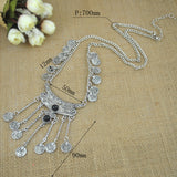 Tassel Exaggerated Long Silver Plated Coin Necklace