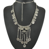 Tassel Exaggerated Long Silver Plated Coin Necklace