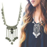 Tassel Exaggerated Long Silver Plated Coin Necklace