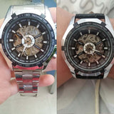 Automatic Branded Mens Classic Stainless Steel Self Wind Skeleton Mechanical Watch Fashion Cross Wristwatch