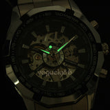 Automatic Branded Mens Classic Stainless Steel Self Wind Skeleton Mechanical Watch Fashion Cross Wristwatch