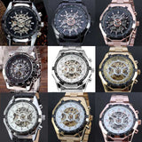 Automatic Branded Mens Classic Stainless Steel Self Wind Skeleton Mechanical Watch Fashion Cross Wristwatch