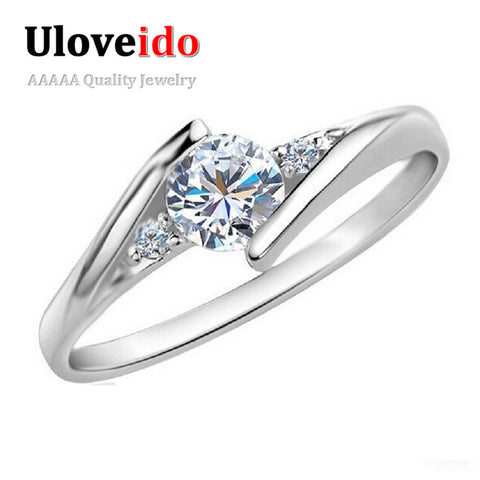 Gold Plated Crystal Engagement Silver Zircon Diamond Ring