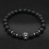 Antique Gold Plated Buddha Leo Lion Head Black Lava Stone Beaded Bracelets For Men & Women