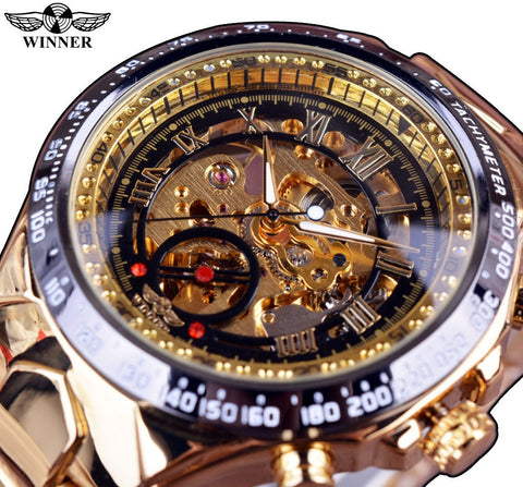 Winner New Number Sport Design Bezel Golden Watch Mens Automatic Skeleton Watch