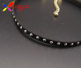 Fashion Punk Black Leather Silver Studs Collar Necklaces for women