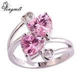 Lady Heart Pink Topaz White Sapphire Jewelry Silver Ring