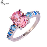 New Fashion Lady Sweet Jewelry Pink Sapphire & Blue Topaz Silver Ring