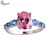 New Fashion Lady Sweet Jewelry Pink Sapphire & Blue Topaz Silver Ring